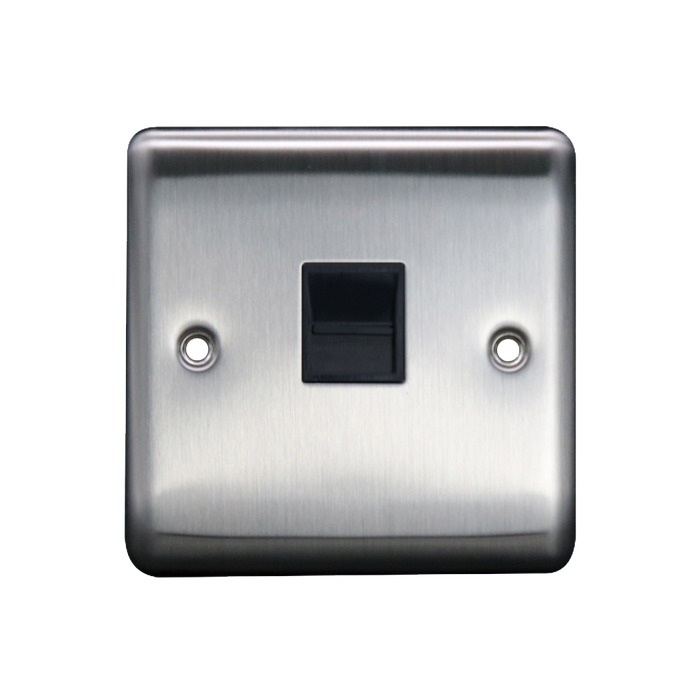 Caradok 1G Secondary Telephone Socket Brushed Chrome Black Insert