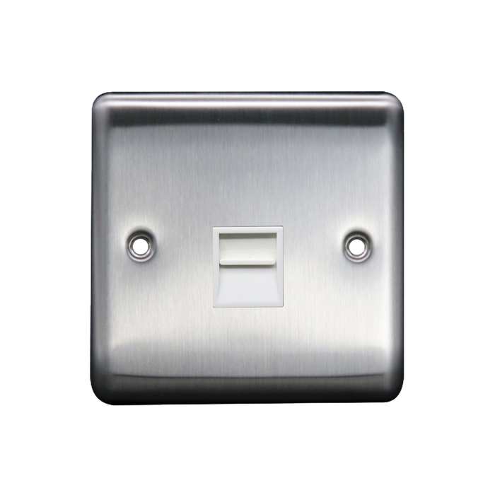 Caradok 1G Secondary Telephone Socket Brushed Chrome White Insert