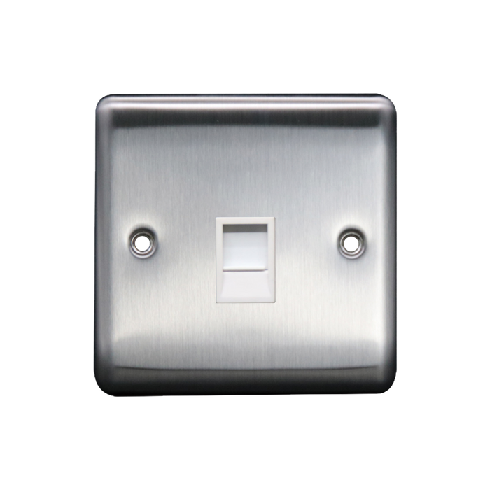 Caradok 1G RJ45 Cat5 Socket Brushed Chrome White Insert