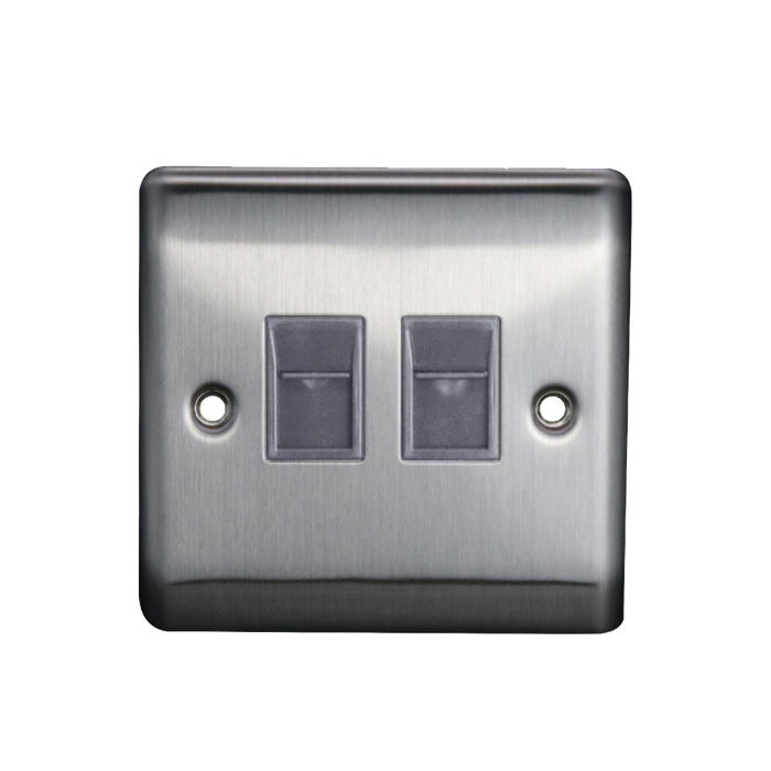 Caradok 2G RJ45 Cat5 Socket Brushed Chrome Grey Insert