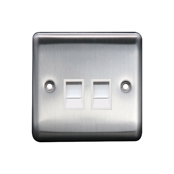 Caradok 2G RJ45 Cat5 Socket Brushed Chrome White Insert