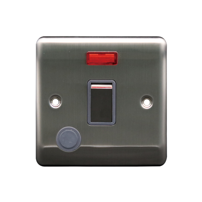 Caradok 20A DP Switch c/w Neon + FO Brushed Chrome Grey Insert