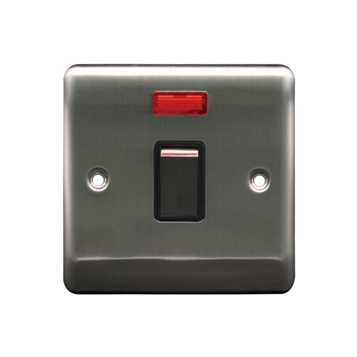 Caradok 20A DP Switch c/w Neon Brushed Chrome Black Insert