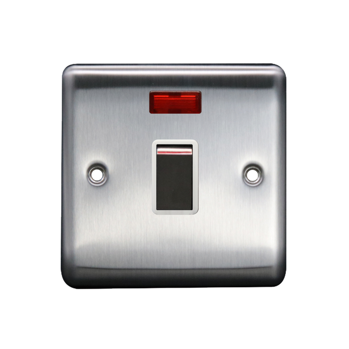 Caradok 20A DP Switch c/w Neon Brushed Chrome White Insert