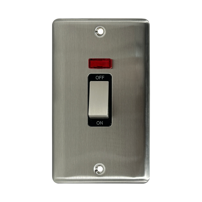 Caradok 2G 45A DP Switch c/w Neon Brushed Chrome Black Insert