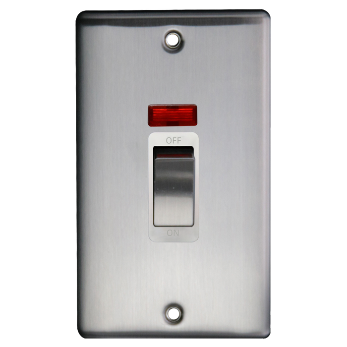 Caradok 2G 45A DP Switch c/w Neon Brushed Chrome White Insert