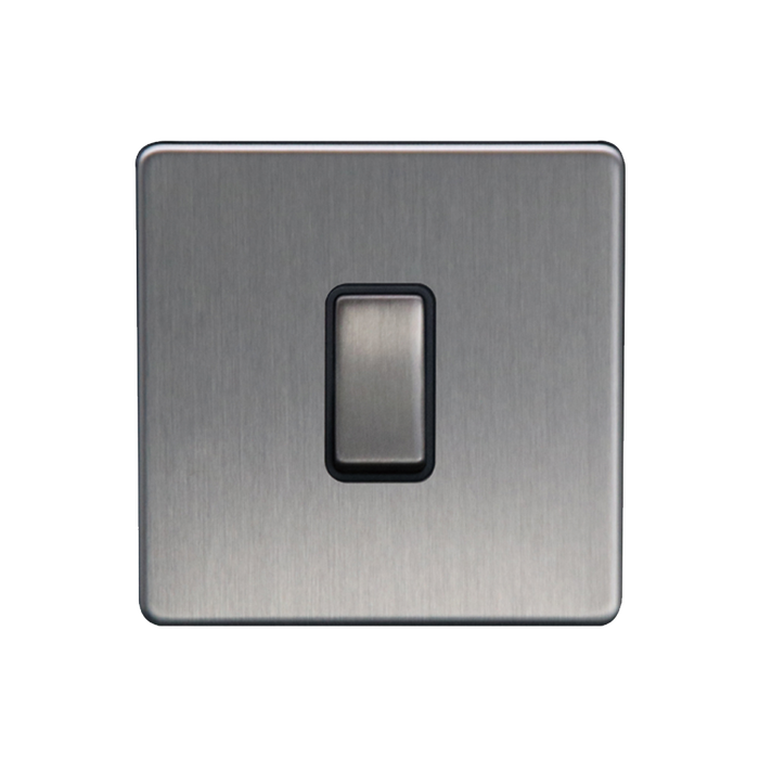 Caradok 1G 2Way 10A Switch Brushed Chrome with Black Inserts