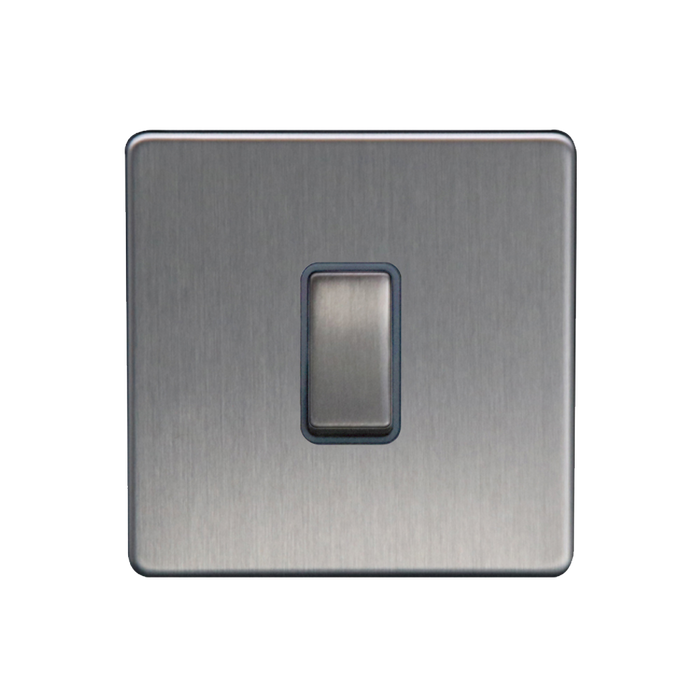 Caradok 1G 2Way 10A Switch Brushed Chrome Grey Insert