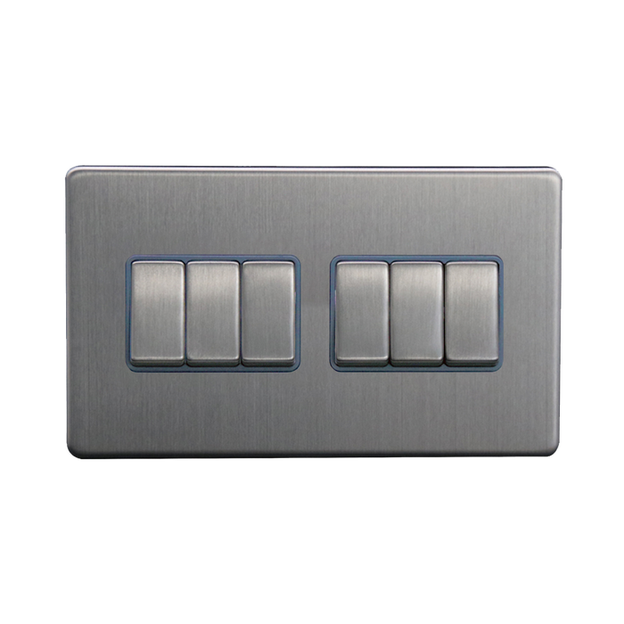 Caradok 6G 2Way 10A Switch Brushed Chrome Grey Insert