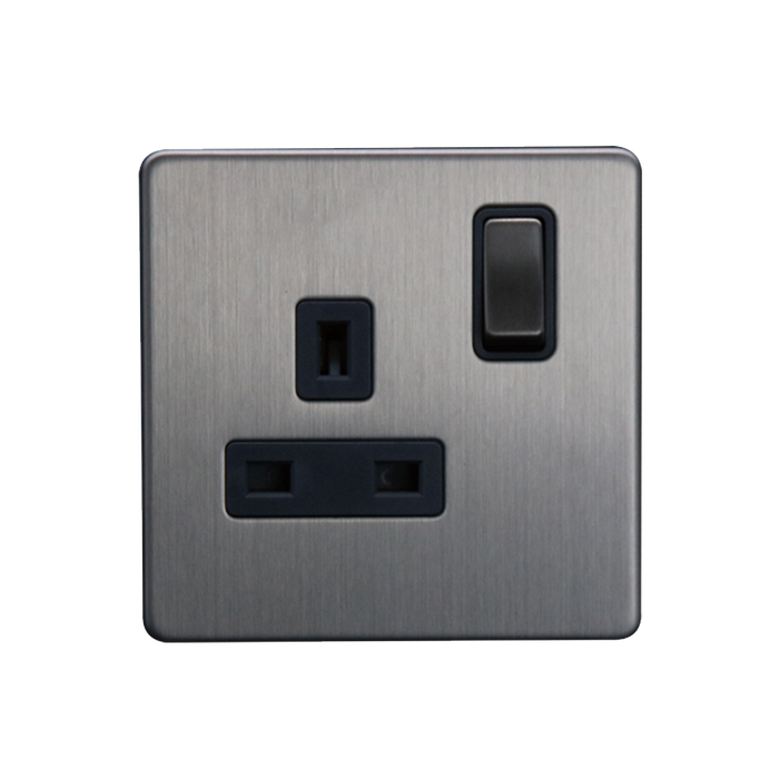 Caradok 13A 1G DP Switched Socket Brushed Chrome