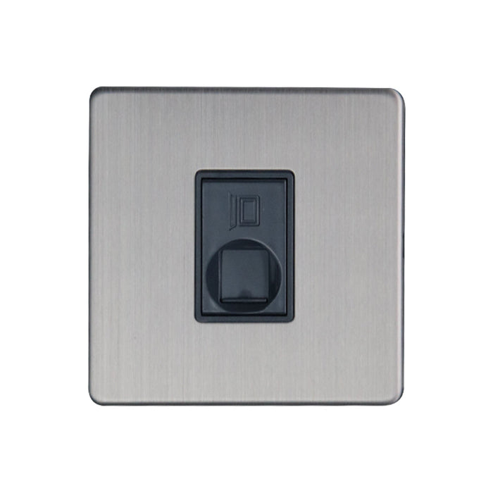 Caradok 1G RJ45 Cat5 Socket Brushed Chrome Grey Insert