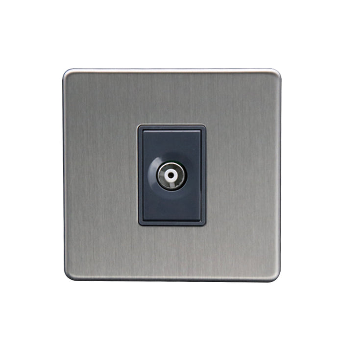 Caradok 1G Coax Socket Brushed Chrome Grey Insert