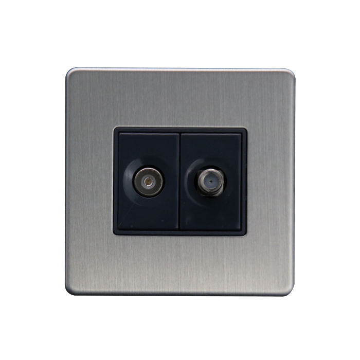 Caradok Satellite Socket + Coax Socket Brushed Chrome