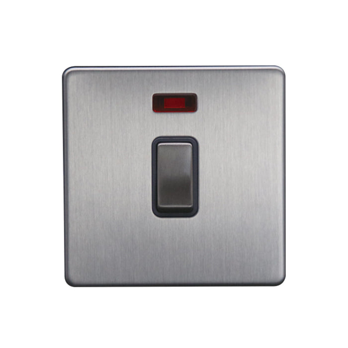 Caradok 20A DP Switch c/w Neon Brushed Chrome Grey Insert