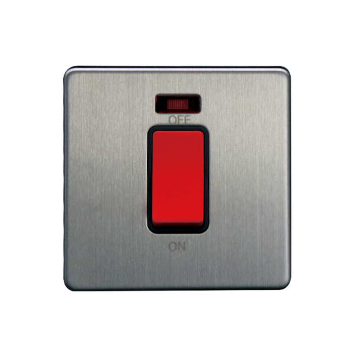 Caradok 1G 45A DP Switch c/w Neon Brushed Chrome