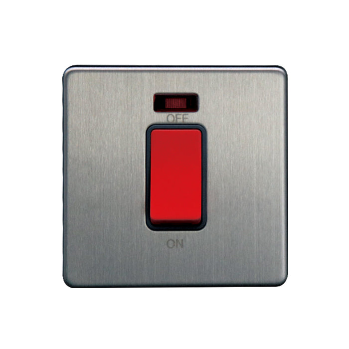 Caradok 1G 45A DP Switch c/w Neon Brushed Chrome Grey Insert