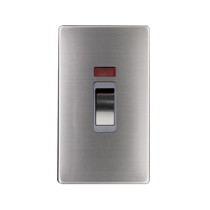 Caradok 2G 45A DP Switch c/w Neon Brushed Chrome Grey Insert