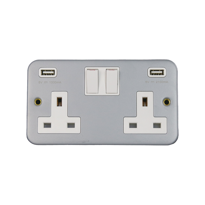 Caradok 2G 13A Switched Socket 2 USB A 3.1A Metalclad