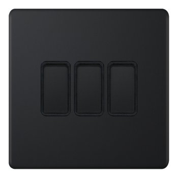 Selectric 5M-Plus Matt Black 3 Gang 10A 2 Way Switch with Black Insert