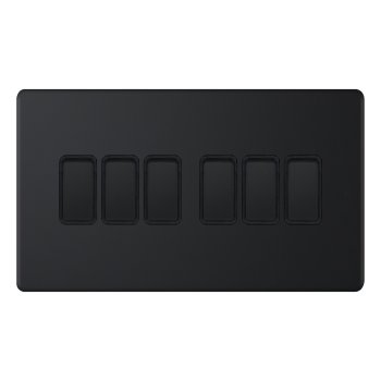 Selectric 5M-Plus Matt Black 6 Gang 10A 2 Way Switch with Black Insert
