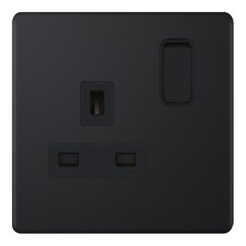 Selectric 5M-Plus Matt Black 1 Gang 13A DP Switched Socket with Black Insert