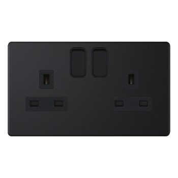 Selectric 5M-Plus Matt Black 2 Gang 13A DP Switched Socket with Black Insert