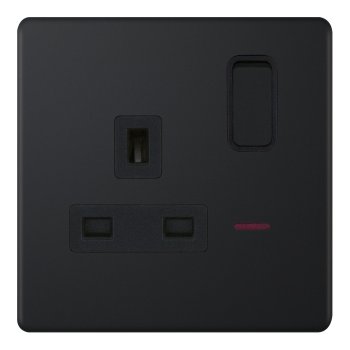 Selectric 5M-Plus Matt Black 1 Gang 13A DP Switched Socket with Neon and Black Insert