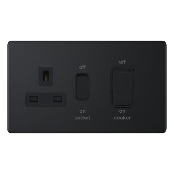 Selectric 5M-Plus Matt Black 45A DP Switch and 13A Switched Socket with Black Insert