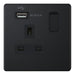 Selectric 5M-Plus Matt Black 1 Gang 13A Switched Socket with USB Outlet and Black Insert