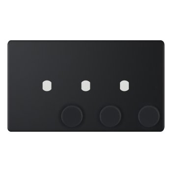 Selectric 5M-Plus Matt Black 2 Gang Triple Aperture Dimmer Plate with Matching Knobs
