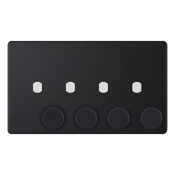 Selectric 5M-Plus Matt Black 2 Gang Quad Aperture Dimmer Plate with Matching Knobs