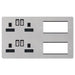 Selectric 7M-Pro Satin Chrome 2x2 Gang DP Switched Socket with 2x4 Aperture Euro Plate - Black Insert