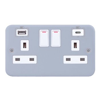 Selectric Metal Clad 2 Gang 13A Switched Socket with USB C and A Outlets