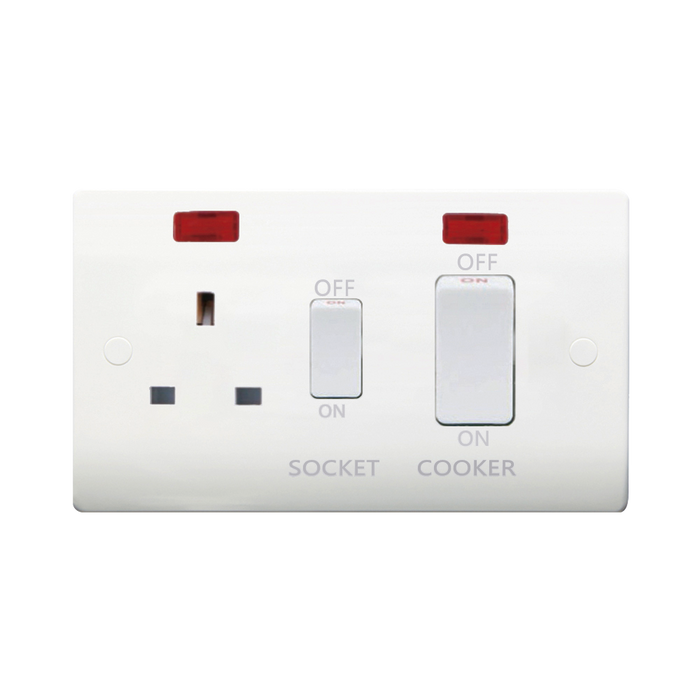 Caradok 45A DP Cooker Control Unit White Switch c/w Neon