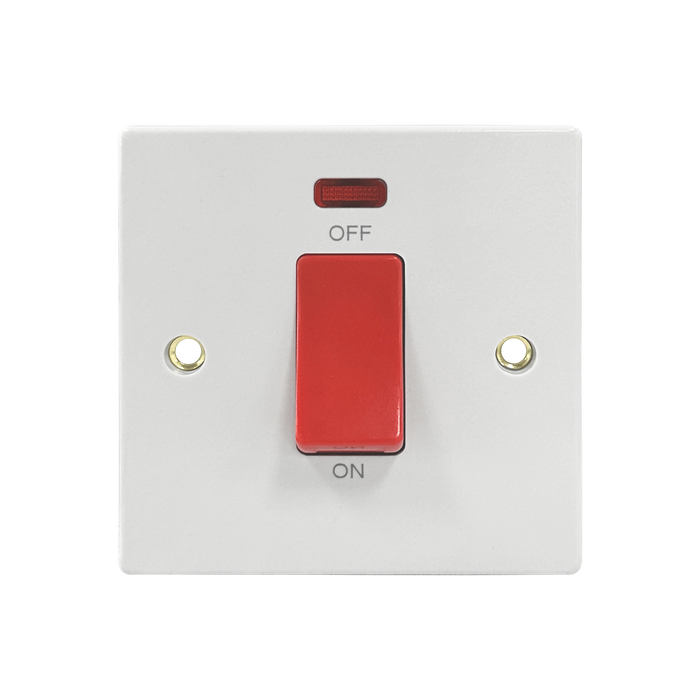 Caradok 1G 45A DP Switch c/w Neon Squared Edge