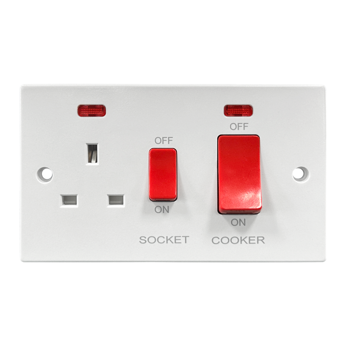 Caradok 45A DP Cooker Control Unit c/w Neon Squared Edge