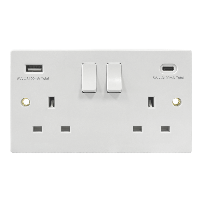 Caradok 2G 13A Switched Socket USB A + C Squared Edge