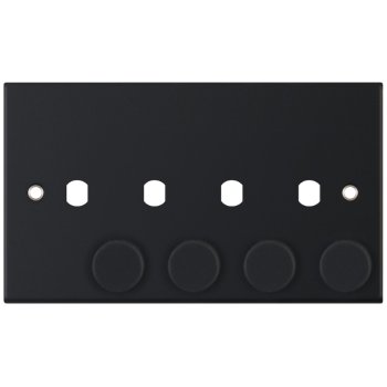 Selectric 5M Matt Black 2 Gang Quad Aperture Dimmer Plate with Matching Knobs