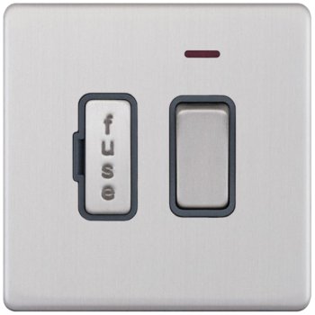 Selectric 5M-Plus Screwless Satin Chrome 13A DP Switched Fused Connection Unit with Neon and Grey Insert