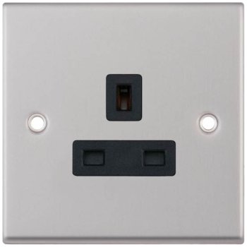 Selectric 7M-Pro Satin Chrome 1 Gang 13A Unswitched Socket with Black Insert