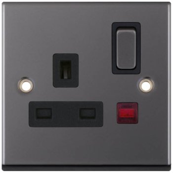 Selectric 7M-Pro Black Nickel 1 Gang 13A DP Switched Socket with Neon and Black Insert