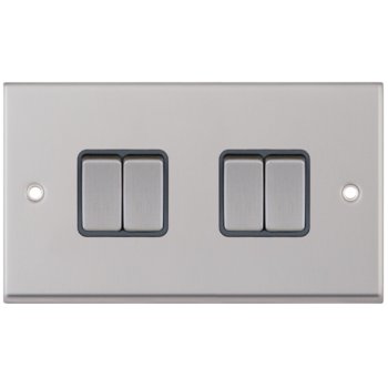 Selectric 7M-Pro Satin Chrome 4 Gang 10A 2 Way Switch with Grey Insert