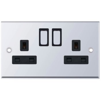 Selectric 7M-Pro Polished Chrome 2 Gang 13A DP Switched Socket with Black Insert