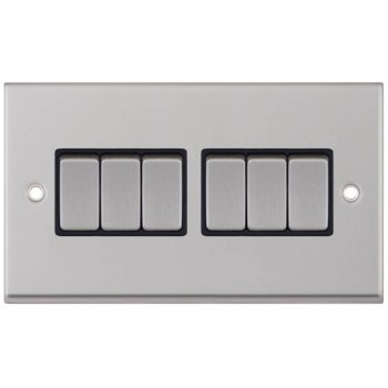 Selectric 7M-Pro Satin Chrome 6 Gang 10A 2 Way Switch with Black Insert