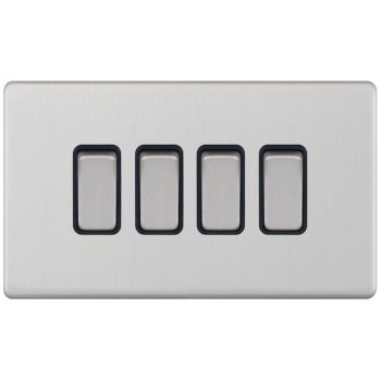 Selectric 5M-Plus Satin Chrome 4 Gang 10A 2 Way Switch with Black Insert