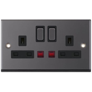 Selectric 7M-Pro Black Nickel 2 Gang 13A DP Switched Socket with Neon and Black Insert