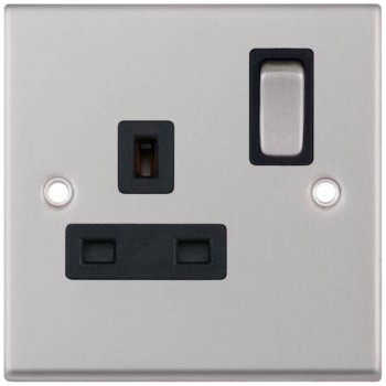 Selectric 7M-Pro Satin Chrome 1 Gang 13A DP Switched Socket with Black Insert