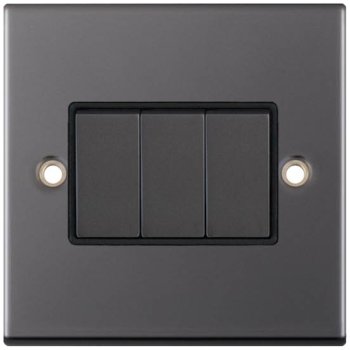 Selectric 5M Black Nickel 3 Gang 10A 2 Way Switch with Black Insert