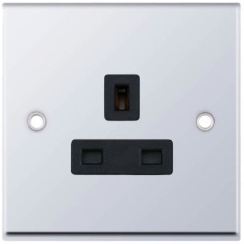 Selectric 7M-Pro Polished Chrome 1 Gang 13A Unswitched Socket with Black Insert