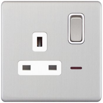 Selectric 5M-Plus Satin Chrome 1 Gang 13A DP Switched Socket with Neon and White Insert